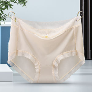 MeooLiisy Ice Silk Seamless Breathable Panties for Women Lace Mid Waist Underwear Simple Pants Lady Panty M-XL