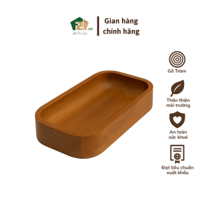 Đĩa gỗ chữ nhật bo góc dài 24cm điểm nhấn trang trí tinh tế phù hợp không gian ấm cúng và hiện đại