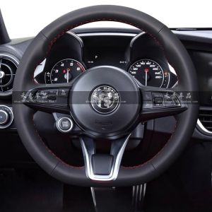 Kaly For Alfa Romeo Giulia Stelvio Giulietta Hand-stitched black Genuine Leather car steering wheel cover 9Y3K6