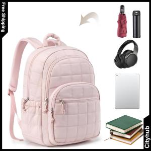 Nylon Quilted College Laptop Backpack Soft Waterproof Bookbag Adjustable Straps College Backpack for Teens Girls Students
