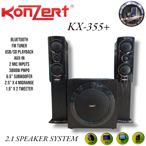 KONZERT 2.1 CH SPEAKER SYSTEM KX-355+ 3800W PMPO WITH BLUETOOTH FUNCTION/USB/SD