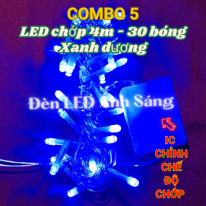Combo 5 Dây đèn LED CHỚP Trang trí Noel  Dây dài 4m 30 Bóng Có IC chỉnh chế độ chớp nháy Đa sắc Vàng Trắng Lá Dương
