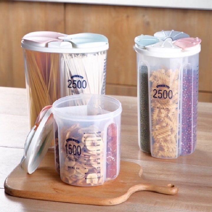 Hộp Đựng Hạt Chia Ngăn Trong Suốt 2500ml, Bảo Quản Thực Phẩm, Nhiều Ngăn Đựng Gia Vị,Đồ Khô, Ngũ Cốc...