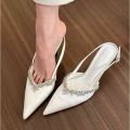 Giày Sandal Cao Gót Mũi Nhọn Satin Đính Đá Sang Chảnh Đế 5cm Dáng Slingback Có Quai Điều Chỉnh CG11 
Taoladyshoes. 