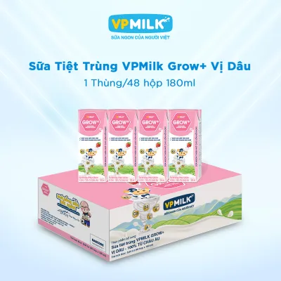 [Thùng 48 Hộp 180ml] Sữa Tiệt Trùng VPMilk Grow+ Vị Dâu Cho Bé Từ 1 Tuổi