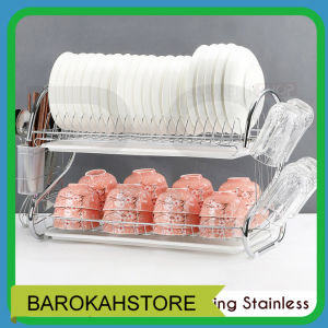 Rak Piring Stainless Steel Super Jumbo Muat 21 Piring Tempat Gelas Sendok Garpu 2 Susun Kokoh Anti Karat BS STORE