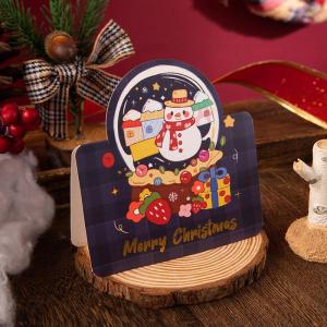 5PCS New Retro Merry Christmas Cards Santa Xmas Supply Wreath Greeting Cards Gold Foil Gift Wrap Holiday Family Cards