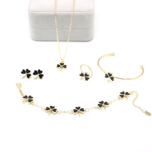 BESFOME 2022 five-piece set new 18k gold plated brand clover leaf jewelry set luxury designer necklace earrings ring bracelet  bangle 5 in 1 set for women