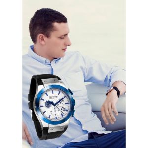 ADRIATICA Swiss Made Premiere Sports Chronograph Watches Blue Bezel Mens Silicone Strap Watch 43mm A8209.T2B3CH