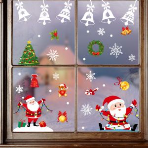 COMBO-Decal trang trí NOEL HÍT TĨNH ĐIỆN -Dây chuông trắng và ông già noel (3 tấm)-CDN148