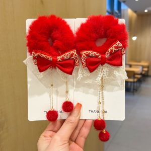 RENJE Hanfu Headwear Childrens New Year Headwear Chinese Style Tang Suit Red Bow Hair Ring Hair Accessories Sweet New Year Hair Rope Kids
