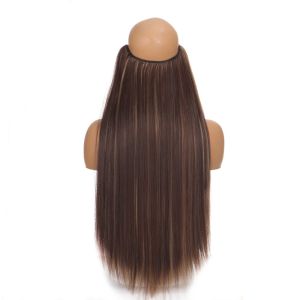 BNUE1 Invisible Fishing Line Hair Extension Synthetic Multi-Color Long Straight Wig Piece Fake Natural Ombre Layered Thick hair for Women