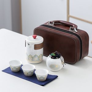 Portable Travel Teapot Set Tea Fine Gift Zi Sha Ceramic 5 PCS Tea Set1 Tea Pot 1 Tea Caddy 3 Tea Cup