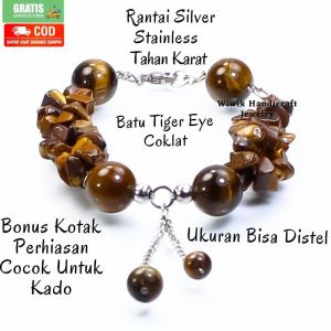 Gelang Tangan Wanita / Gelang Batu Cewek Stainless Tahan Karat Batu Beads Tiger Eyes Coklat Kado Hadiah Terbaru
