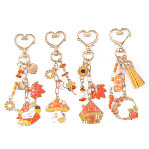 Festive Mushroom Pumpkin Keychain Decorative Beaded Flower Key Holder Decoration For Backpack Purse