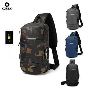 OZUKO Men USB Anti-theft Sling Bag Fashion Chest Pack Waterproof Charge Crossbody Bag