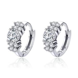 BAMOER 925 Sterling Silver Crystal Round Circle Clear Cubic Zircon Hoop Earrings for Women Sterling Silver Jewelry SCE485 Dec