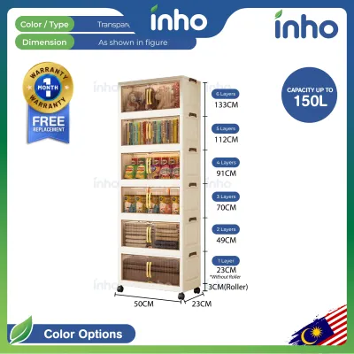 INHO L50-80cm (1-6 Layers) 2 Doors Foldable Stackable Storage Cabinet Box With Rollers