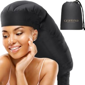 Large Bonnet Hair Dryer Attachment for Locs Dreadlocks & Natural Curly Hair – XL Soft Satin Hooded Bonnet w/Integrated Headband Reduces Heat on Ears & Neck Fast Drying & Deep Conditioning