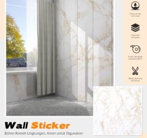Wallpaper Dinding Marmer Lis Kuning Dasar Putih 8 S/D 9  meter X 45cm