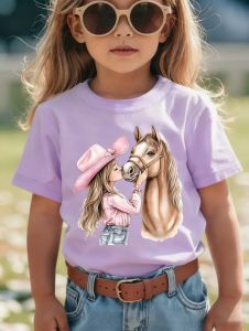[Local Stock] VCC Girl Clothes Cute Girl Kisses Horse Print Summer Short Sleeve Casual Loose Kids Tops Outdoor Girls T-Shirt Childrens Clothing