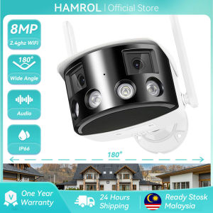 Hamrol 8MP 4K Ultra HD 180° wide angle Dual Lens Wifi Camera Ai Human Detect CCTV Video Surveillance Security Camera iCsee APP