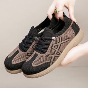 Free Shipping 2026 Spring New Style Breathable Knit WomenS Shoes Soft Sole Lightweight Slip-On Casual Flats Flat Mesh Shoes