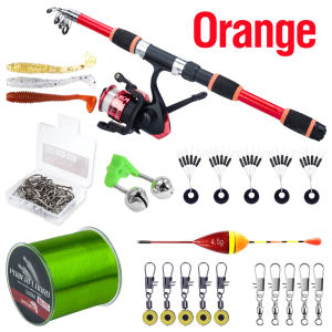 Fishing Rod Set Portable 1.8M Glass Fiber Telescopic Fishing Rod Gear Ratio 5.5:1 Fishing Spinning Reel Fishing Kit with Fishing Accessories
