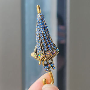 Kawaii Umbrella Brooch with Rhinestones Cute Rainy Day Lapel Pin for Shirt & Cardigan Sparkling Crystal Accessory