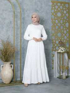 Gamis Putih Jumbo Polos dengan Lengan Panjang dan Kerah Pakaian Model Rempel Terbaru