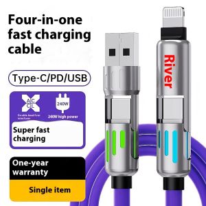 สายชาร์จเร็ว240W พร้อมสมาร์ทโฟนสายข้อมูลสำหรับไฟ RGB สี่ฟังก์ชันในหนึ่งเดียว