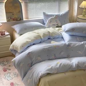 Four-Piece Set ins Cute Cartoon Duvet Cover Bedding Set for Girls Student Dormitory Single and Double Bed Sheets Three-Piece Set LZD