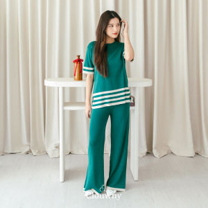 Clouwny Haku Knit Set Setelan Wanita Lengan Pendek Fashion Wanita Fit to XXL