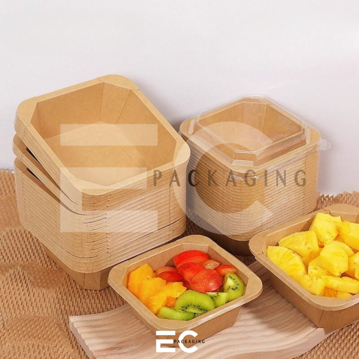 EC 10PCS Octagonal Kraft Bowl Biodegradable Paper Bowl with Lid Salad ...