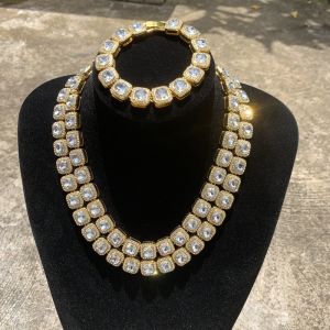 CLIBER ฮิปฮอป132มม.Micro Pave Prong Cubic Zircon 1Row โลหะผสมเทนนิสสร้อยข้อมือสร้อยคอ Bling Mens สําหรับผู้ชายผู้หญิงเครื่องประดับ