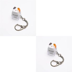 JBMBHC 2PCS Cute Cat Keychain Light Up Clicky Button Fidget Toy Decompression Gadget Kawaii Key Ring Accessory For Students Office Workers
