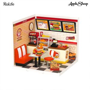 [Rolife Yum Yum Burgers] ชุดโมเดลประกอบเอง บ้านตุ๊กตาของเล่น ร้านเบอร์เกอร์แสนอร่อย เปิดไฟได้ ตกแต่งบ้าน ของแท้ พร้อมส่ง