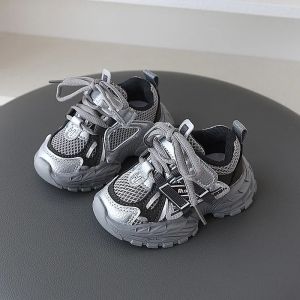 Children Sport Shoes Spring Autumn Kids Sneakers Soft Breathable Mesh Shoes Boys Girls Lace-up Running Shoes Gray Black2026