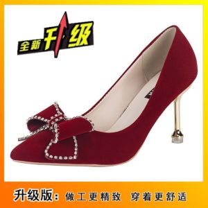 [Free Shipping] Chinese-Style Wedding Shoes High Heels For Women New Spring Collection Comfortable For Wearing With Traditional Chinese Wedding Gowns Versatile For Both Formal And Casual Occasions Wine-Red Color
