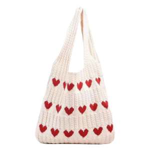 EASY SHOP NEW Tote Fashion Beach Bag Handbag Women Knitting Shoulder Bag Love Heart Pattern Large Capacity