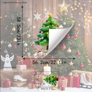 BLACKON In phẳng 2D Decal dán tĩnh điện 3D chủ đề Giáng sinh Có thể tháo rời tĩnh điện Chống thấm nước Nhãn dán cửa trang trí cho tiệc Giáng sinh. Mèo Miếng dán trang trí Miếng dán cửa sổ kính kiểu dệt nhung Năm mới