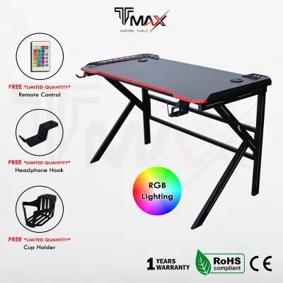 TMAX K-shaped L120/140cm Gaming Table Gaming Desk With RGB Lighting Modern Style [ 1 YEARS WARRANTY ]