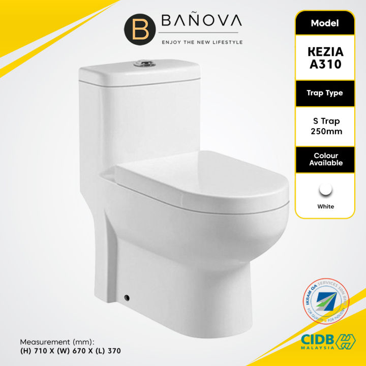 BANOVA KEZIA-A310S One Piece WC Toilet Bowl S-Trap Wash Down Water ...