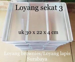 Loyang Lapis Surabaya 22x30x4 cm Kue Brownies Sekat 3 Gandeng Alumunium Anti Lengket
