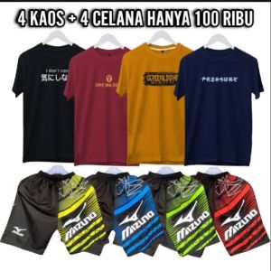 FLASH SALE 4 CELANA BOXER KOLOR + 4 KAOS MOTIF KEREN/SETELAN CELANA KOLOR KAOS HARIAN