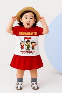 setelan rok anak perempuan merah putih usia 1 tahun sampai 10 tahun bahan katun