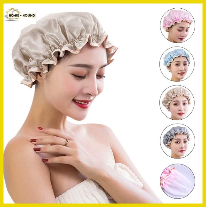 Home Hound Hair Cover Bath Cap Bathroom Shower Cap Women Elastic Reusable Waterproof Shower Head Cover