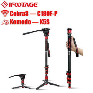 IFOOTAGE Cobra 3 Strike Monopod C180F-P with Komodo K5S Camera Video Head Fluid HeadPedal Base Tripod CB3 Base-P Low Profile