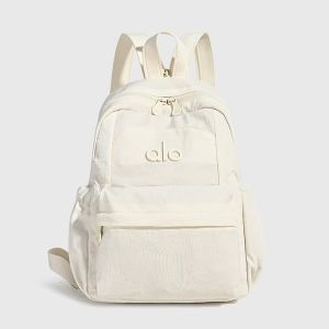 ALO Women Multi‑Compartment Nylon Backpack Side Mesh Pockets Adjustable Padded Shoulder Straps Casual Daypack For School And City Travel
