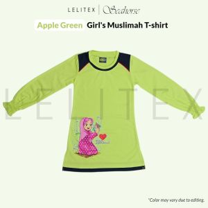 [Clearance] Girls Muslimah T-shirt with Cute Printing and Elastic Strapped Cuff Band for age of 3-12 years old from size 20 - 38